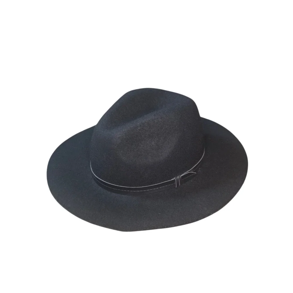 Ecote Womens Black 100% Wool Rancher Hat Wide Brim Leather Band Boho